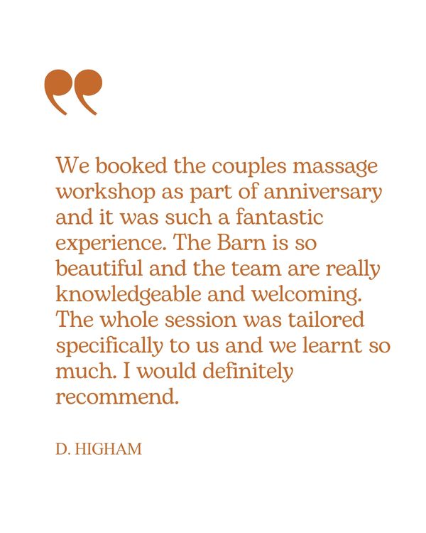 Positive testimonial about a couples massage workshop at The Barn.