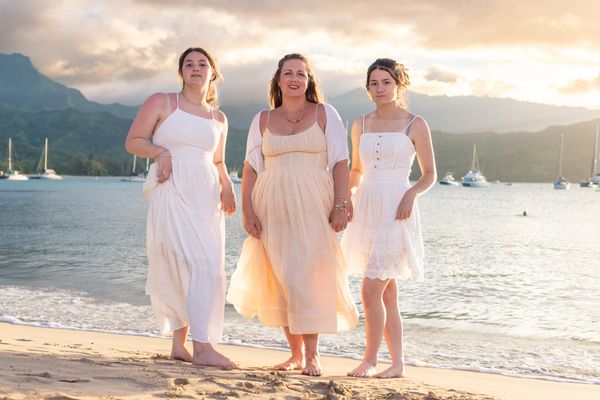 Mom and daughters - Sunsets at the Beach - before enhancement