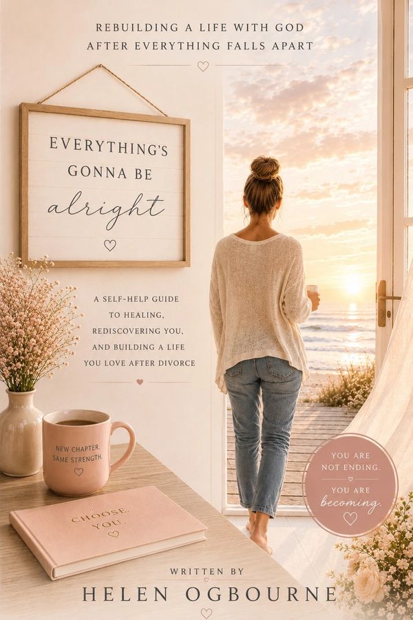 Woman looking at sunset with inspirational self-help book cover.