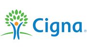 Cigna logo with a stylized human figure and green leaves.