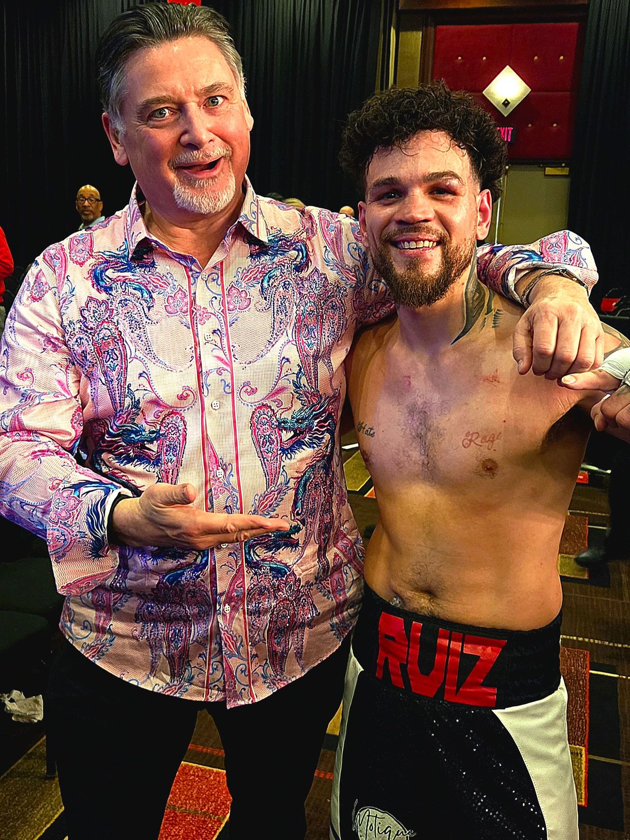 Pro boxer Michael "The Double Rican" Ruiz (r.) poses w/ model/actor Steve Peacock in Atlantic City.