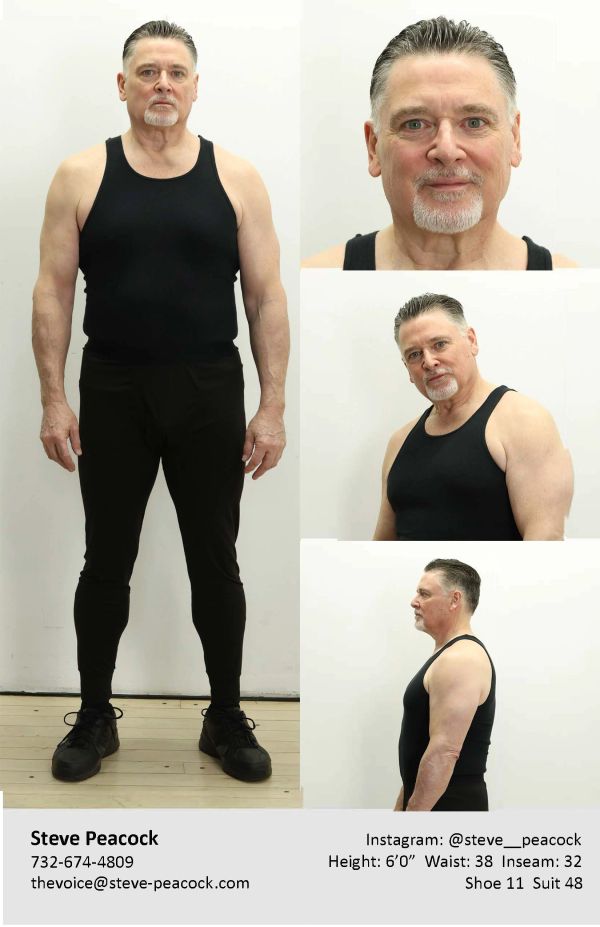 Man in black tank top and pants, with grey hair and goatee.