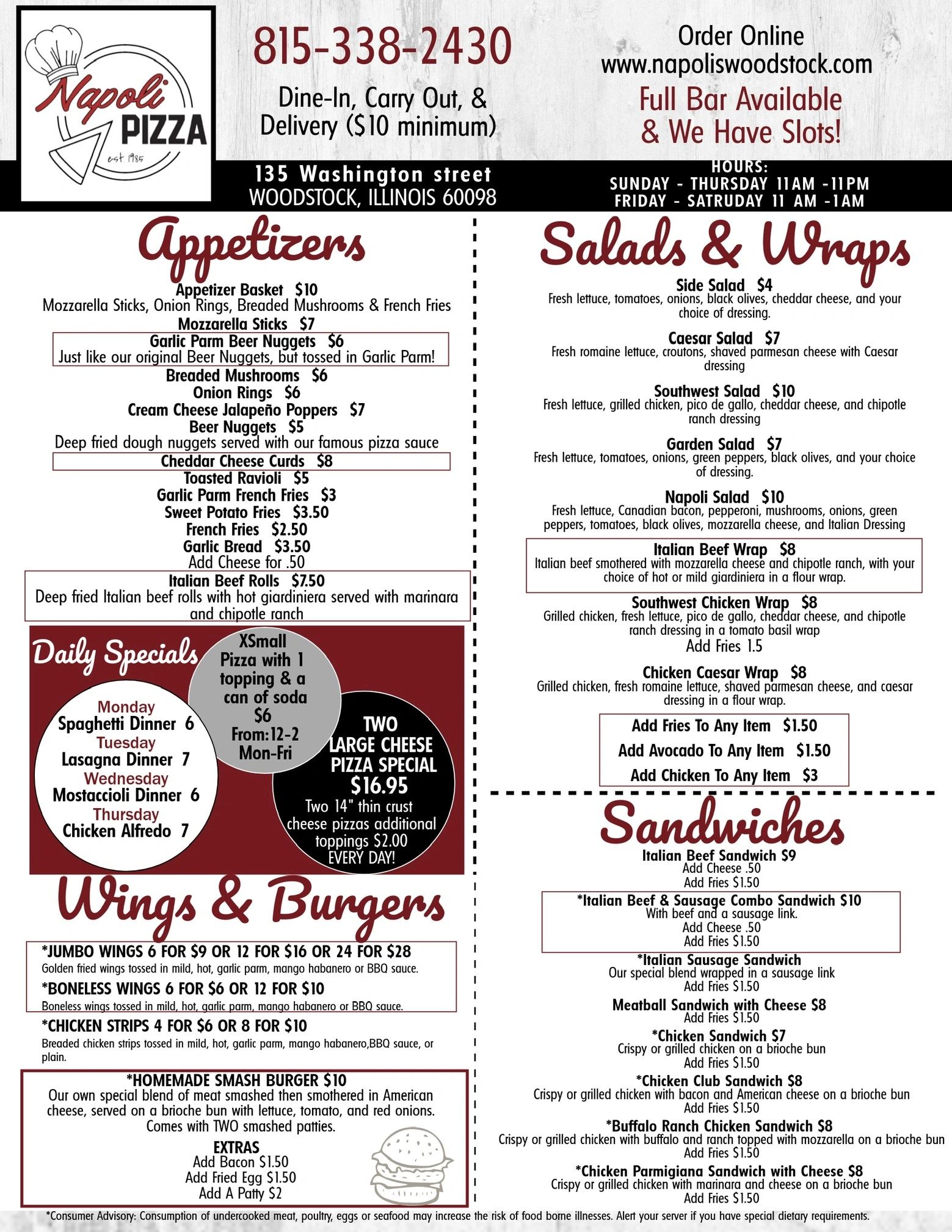 Pizza,pasta,wings and more
