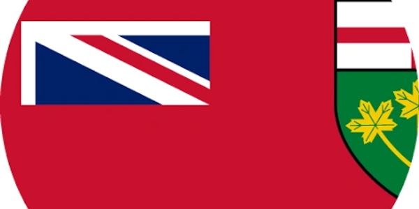 Drapeau avec un motif rouge, bleu, blanc et vert avec feuilles d'érable.