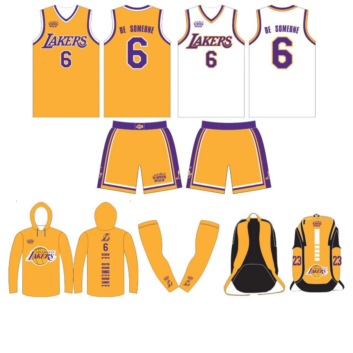 Los Angeles L: matching warm up shirt, hoodie, backpack, sleeves, parent T-shirt,  and coach T-