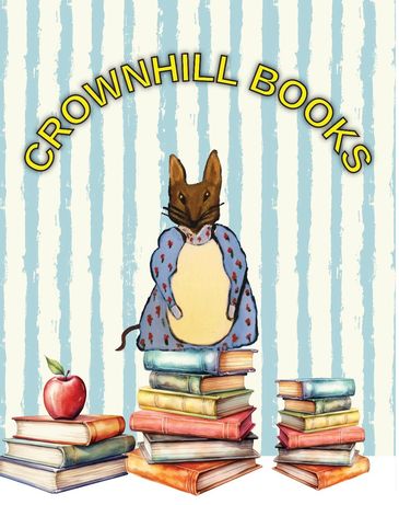 Illustration of a mouse in a dress standing on books with 'Crownhill Books' text.