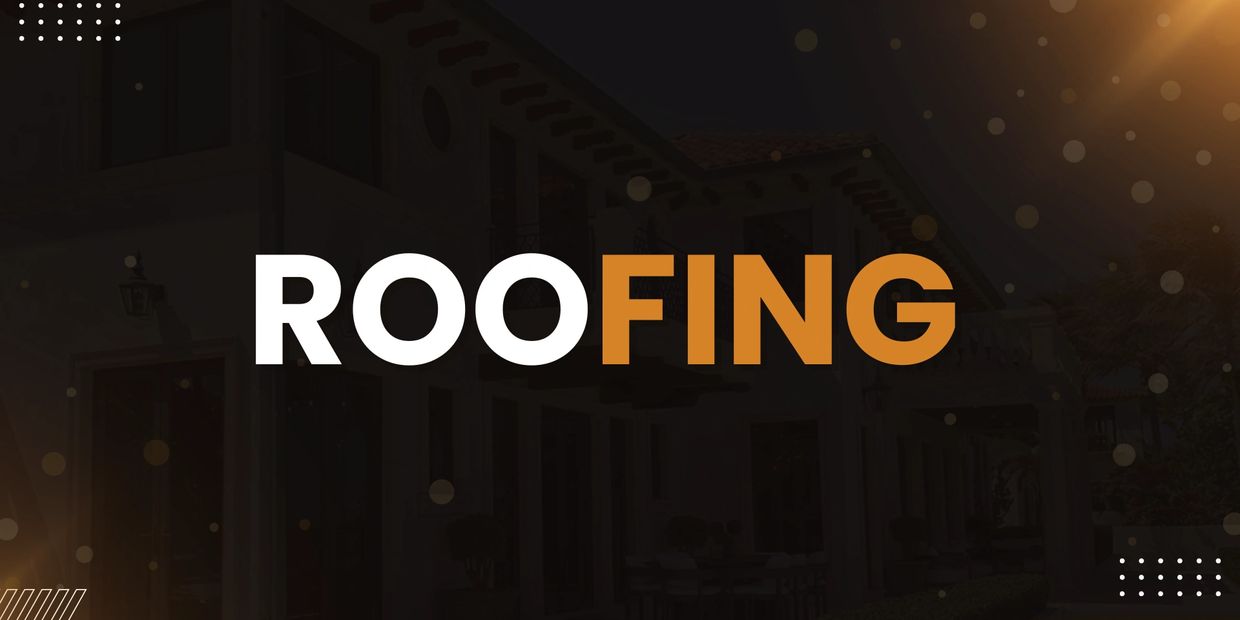 Creative roofing service logo with bold white and orange text.