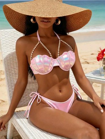 Queen of Sparkle Beach bikini photoshoot with ocean background