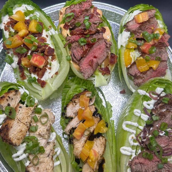 Protein wedges  with medium, rare filet mignon, and our blackened chicken