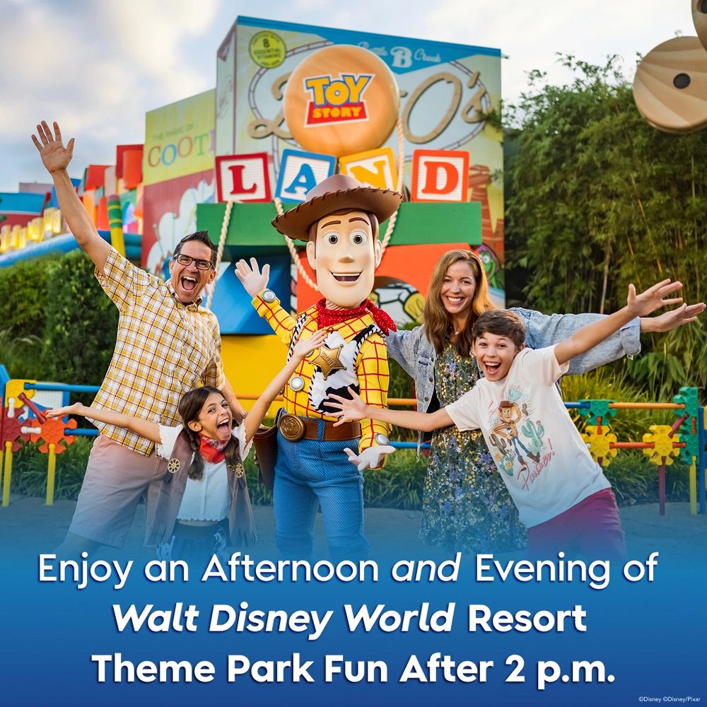 Family enjoying a fun day at Toy Story Land in Walt Disney World Resort.