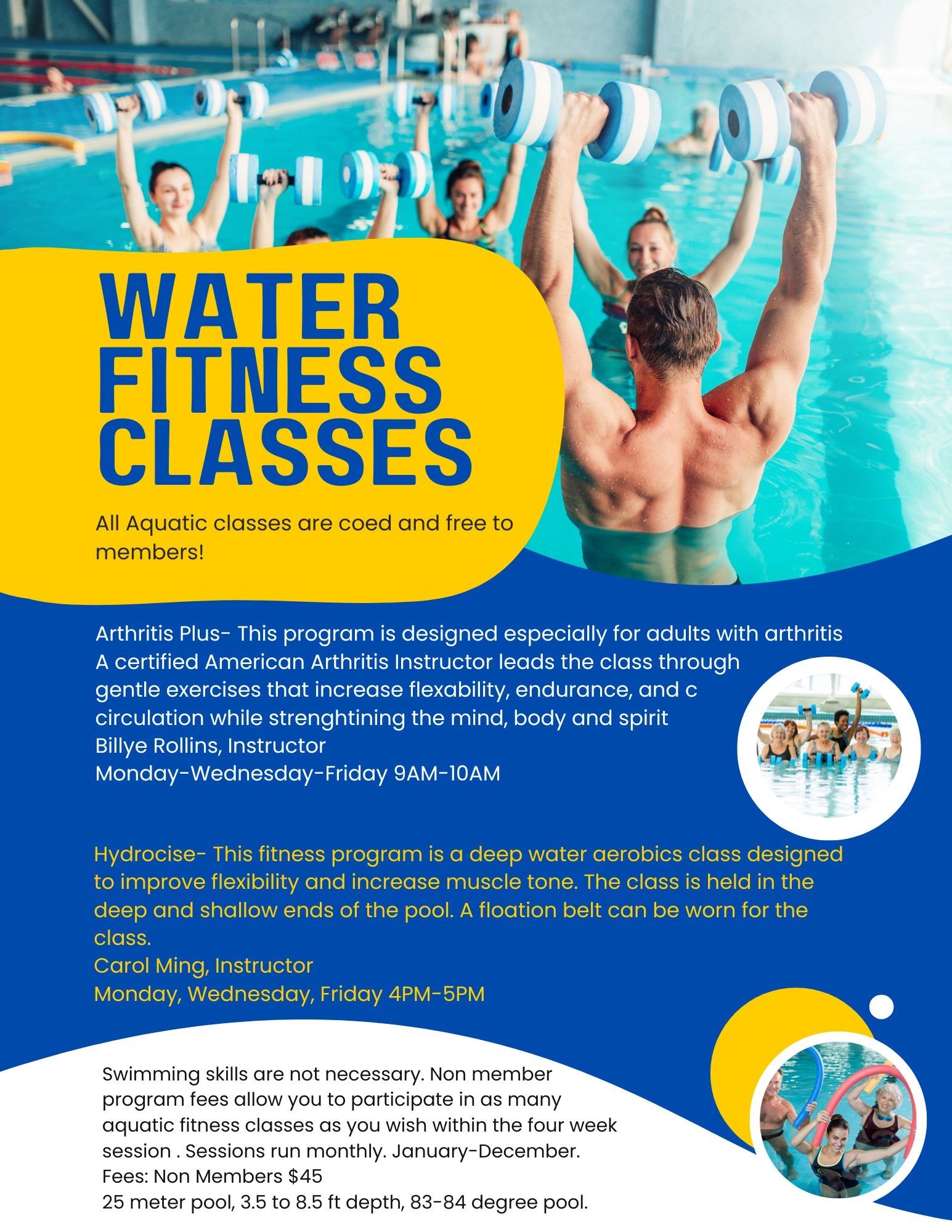 Our local water fitness class schedule in Maysville, Kentucky.