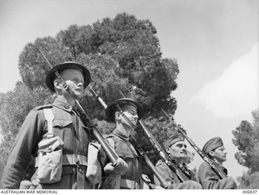Australian 2/1 Bn and Greek soldiers on guard duty Daphni Camp, outside Athens March 1941 (AWM)
