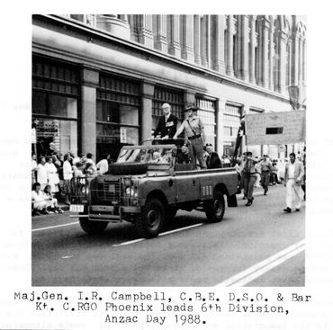 Anzac Day 1988 Maj. General Ian Campbell VX21 leading 6 Division 2nd AIF (First Post June/July 1988)