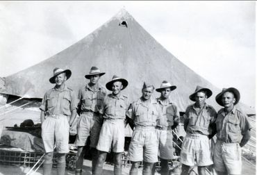 NX47631 GEORGE EDWARD ARMSTONG 2/1 Bn. Middle East camp, 2nd from left. KIA 10/11/1942 Gorari, Papua