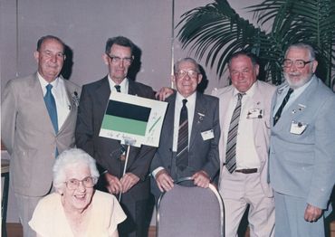 Reg Paul NX2484 (2nd from left) and mates at 2/1 Bn reunion [photo: D. Paul]