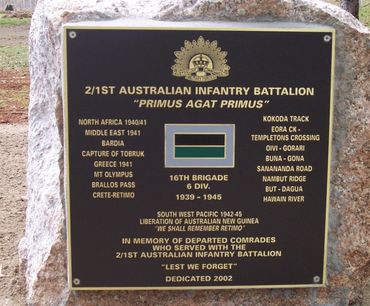 2/1st Infantry Battalion Plaque Rocky Creek, Cunningham Hwy, Tolga Qld (source: Places of Pride AWM)