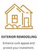 Icon of a house with text 'Exterior Remodeling' promoting investment enhancement.