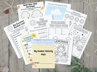 Printable summer activity pack for kids with 10+ fun pages to celebrate the season.