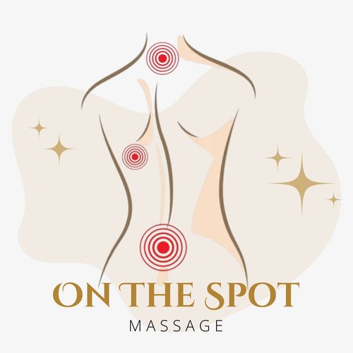 Abstract outline of a human back with red target spots, symbolizing massage therapy.