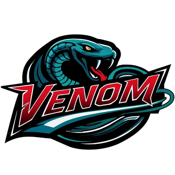 A fierce snake logo with the word 'VENOM' in bold red letters.