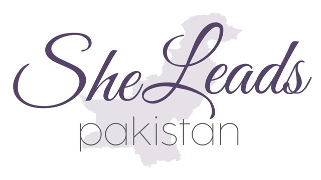 She Leads Pakistan logo with map background.
