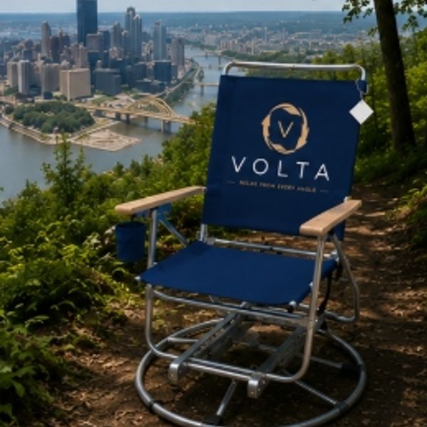 Volta 360 swivel outdoor chair relaxing on top of Mount Washington in Pittsburgh PA.