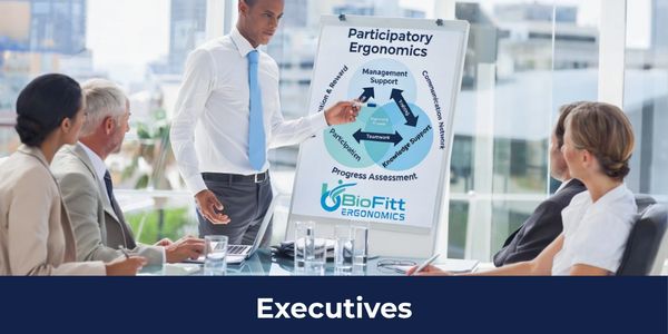 Businessman presenting participatory ergonomics to executives.