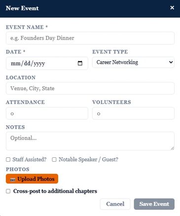 Form for creating a new event with details and options.