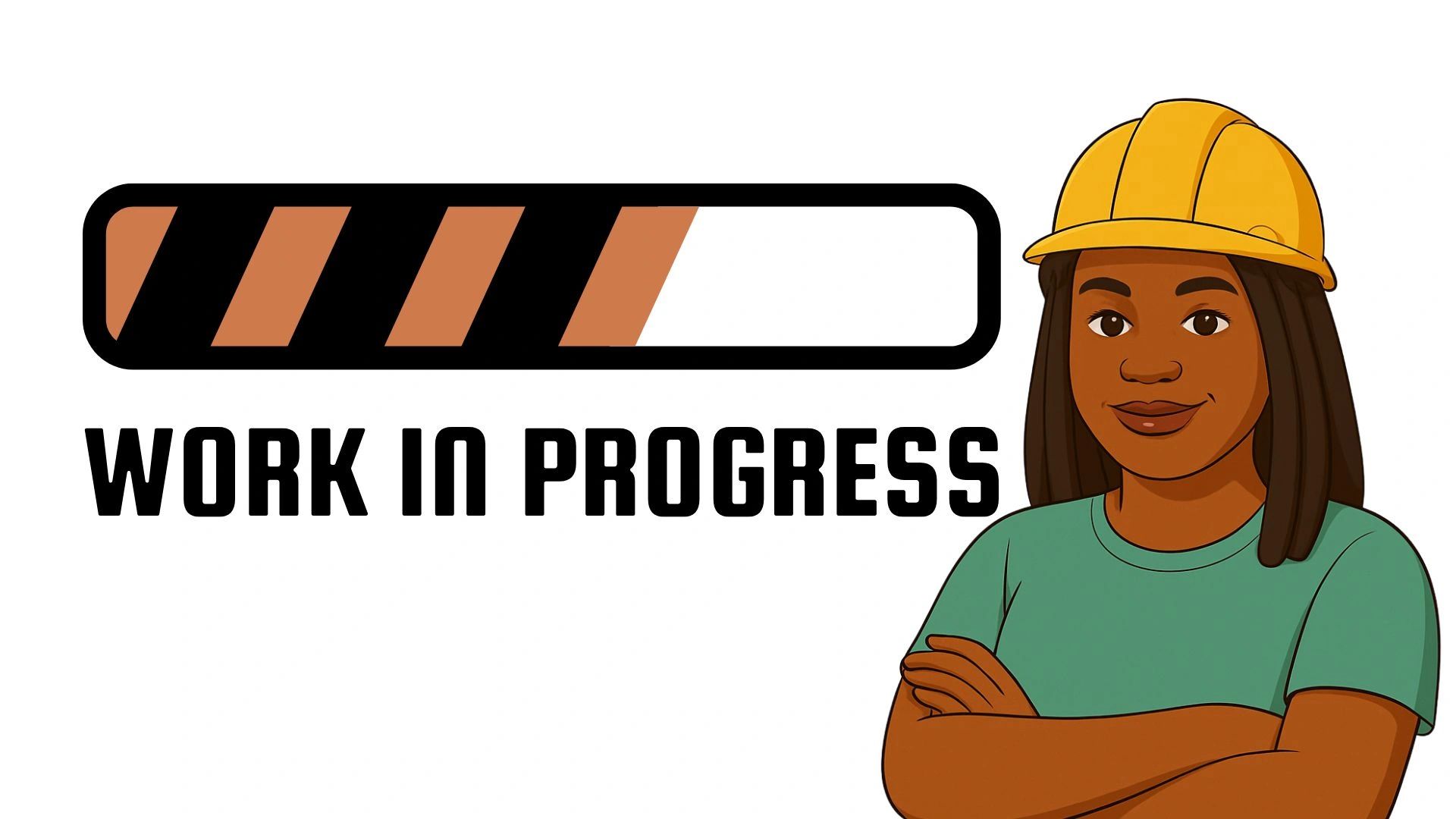 Illustration of a work progress bar with a confident woman wearing a yellow hard hat.
