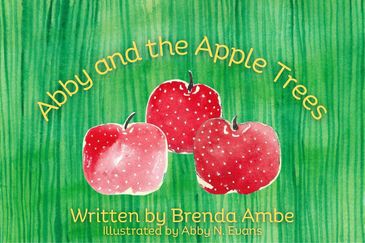 Book cover titled "Abby and the Apple Trees" with apple illustrations.