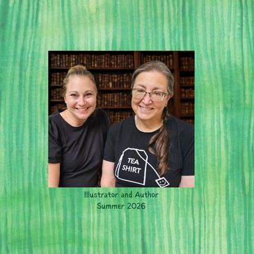 Two women smiling in front of bookshelves.