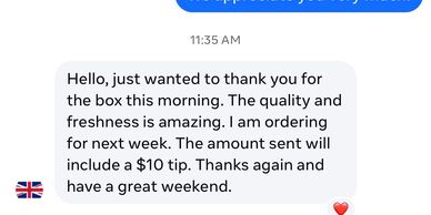 Customer thanks for a quality box with a $10 tip included in next order.