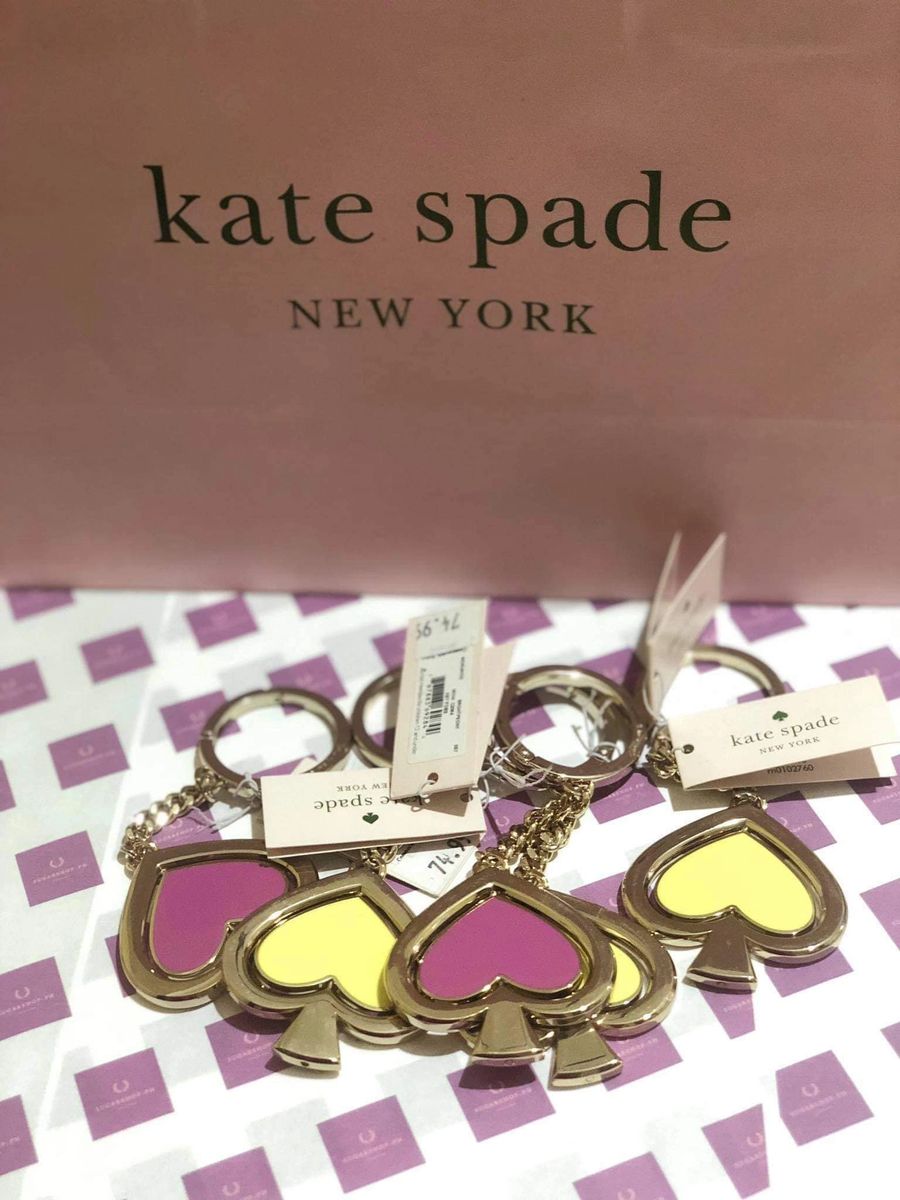 Kate Spade Key Chain Enamel Swivel Bag Charm Reversible in Pink/Yellow