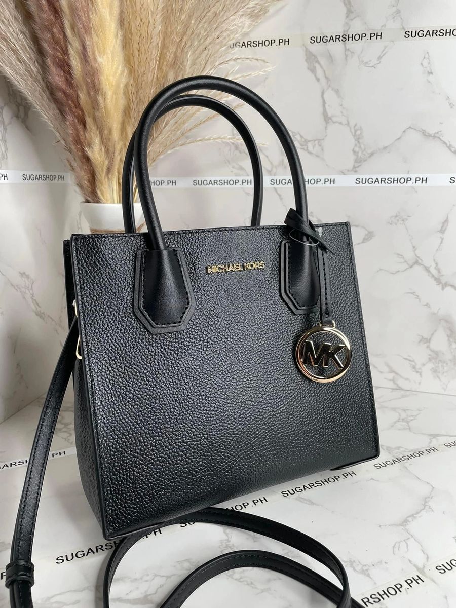 Michael Kors Mercer Medium Pebbled Leather Crossbody Bag In black