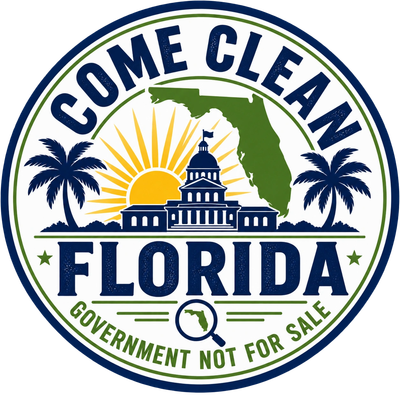 Logo for Come Clean Florida campaign about government transparency.