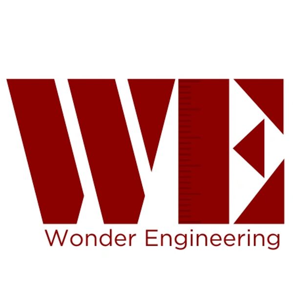 Logo with 'WE' and 'Wonder Engineering' text in dark red.