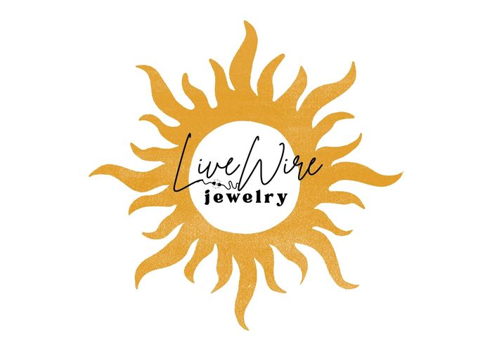 Sun-themed logo for Live Wire Jewelry with elegant and bold fonts.