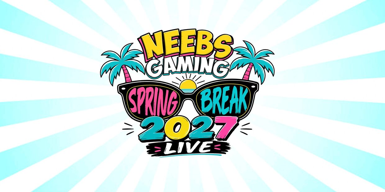 Colorful logo for Neebs Gaming Spring Break 2027 Live event.