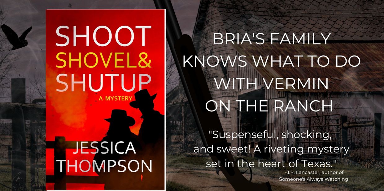 Book cover over barn in background and shotgun