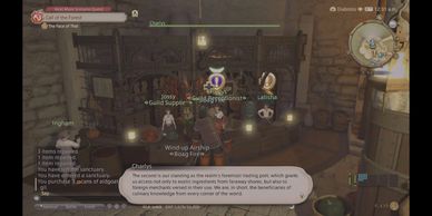 In-game shop interface showing items and dialogue in a fantasy setting.