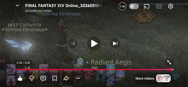 Screenshot of Final Fantasy XIV gameplay showing character Sofinea Ebrelanux and Radiant Aegis spell.
