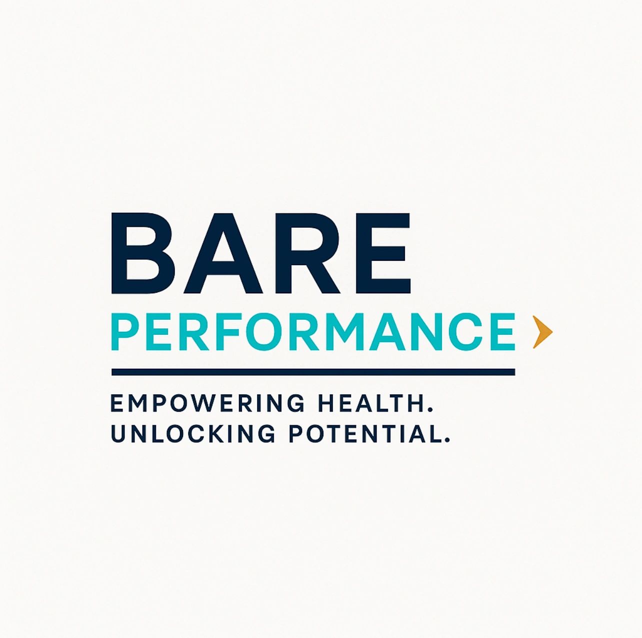 Logo of Bare Performance with tagline about health and potential.