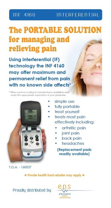 Portable interferential device for pain relief.