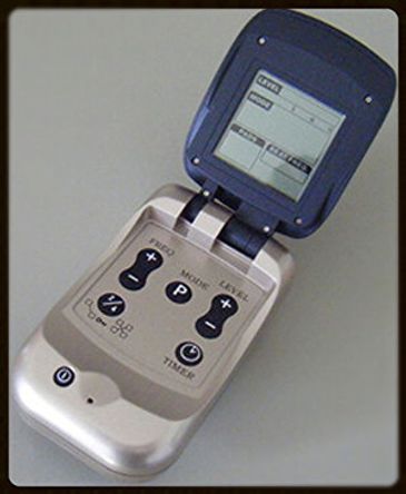 Vintage flip phone with simple controls and display.