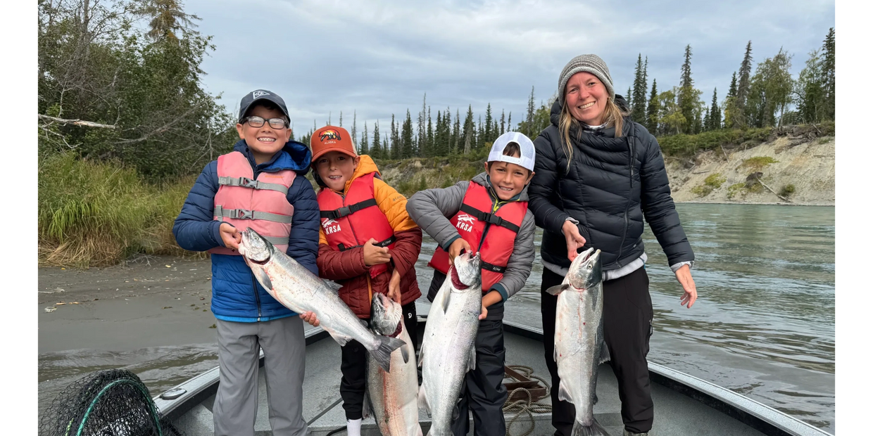 This family traveling on an Alaska fishing trip had a great time on the Kenai River fishing for Silver Salmon.