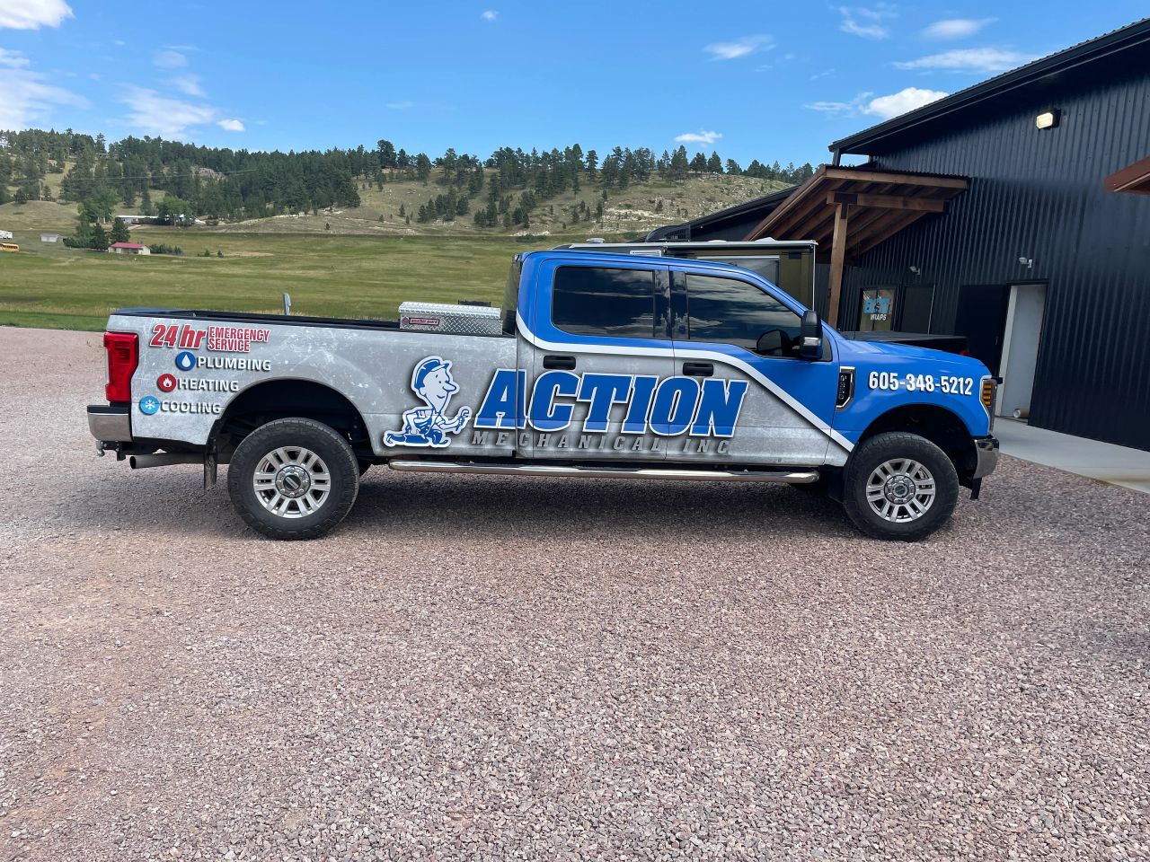 Action Mechanical pickup with branded business graphics