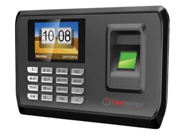 Digital biometric time attendance device with fingerprint scanner and keypad.
