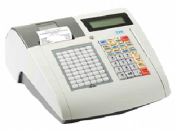 Electronic cash register with keypad and display.