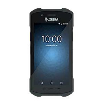 Zebra handheld device with touchscreen showing time and date.