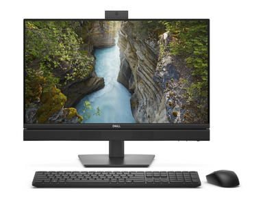 Sleek Dell all-in-one desktop with keyboard and mouse.